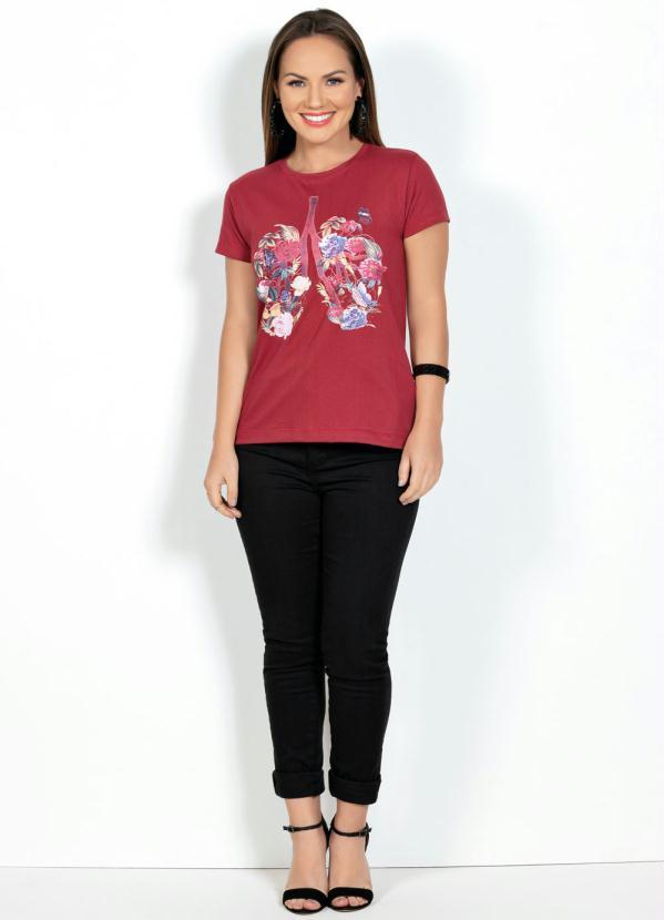 Moda Pop - Blusa T-Shirt Vermelha com Estampa 3