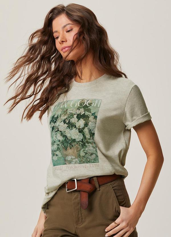 Malwee - Camiseta Alongada Van Gogh Cinza Claro