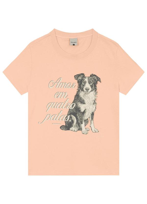 Malwee - Camiseta Amor em Quatro Patas em Malha Rosa Claro