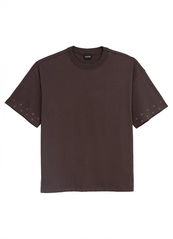Enfim - Camiseta Ampla com Aplique Café