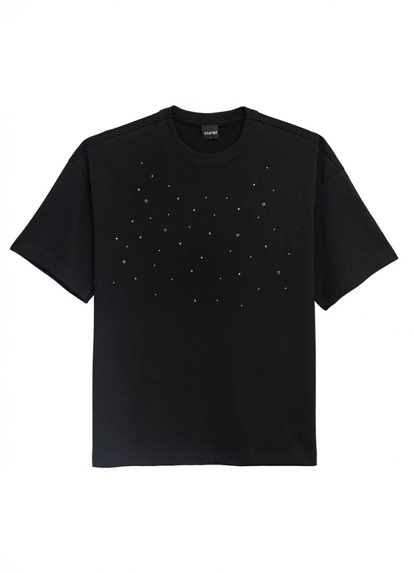 Enfim - Camiseta Ampla com Aplique Preto