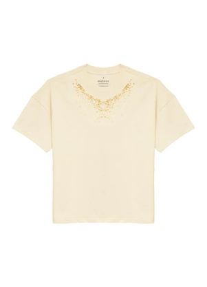 Malwee - Camiseta Ampla com Bordado em Paetê Off White - MALWEE