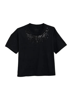 Malwee - Camiseta Ampla com Bordado em Paetê Preto - MALWEE