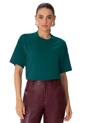 Enfim - Camiseta Ampla em Malha Verde Petróleo - ENFIM