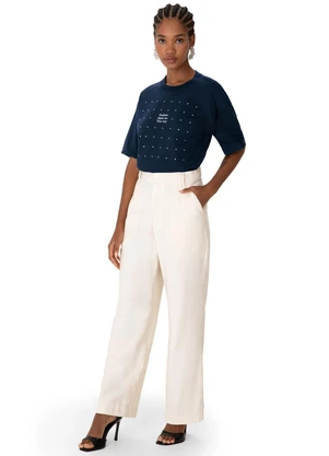 Enfim - Camiseta Ampla Fashion com Strass Azul Marinho - ENFIM