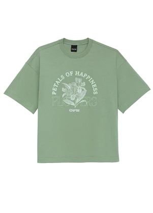 Enfim - Camiseta Ampla Petals Of Happiness Flowers Verde - ENFIM