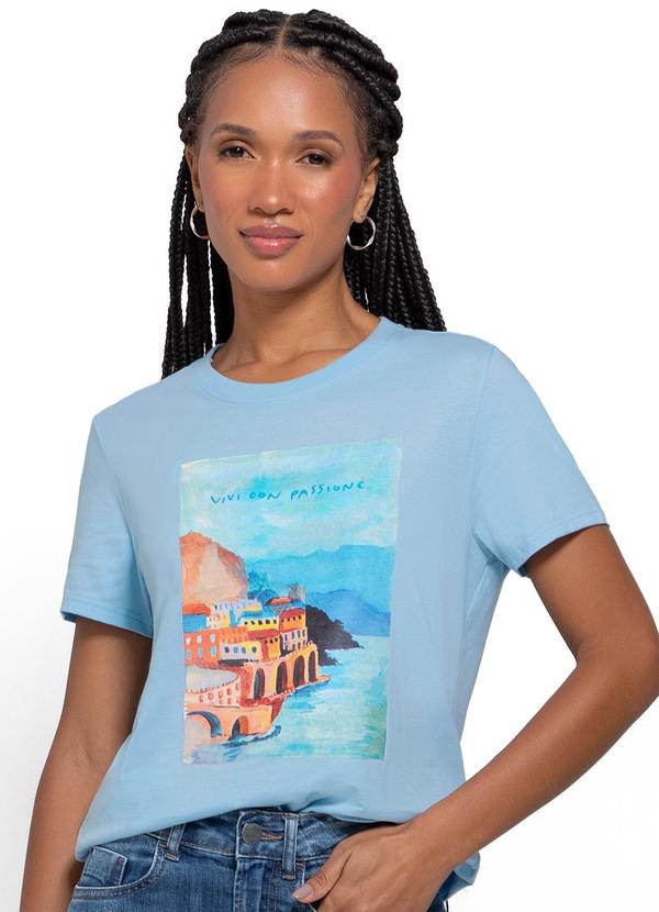 Enfim - Camiseta Azul Pastel Slim Vivi Con Passione