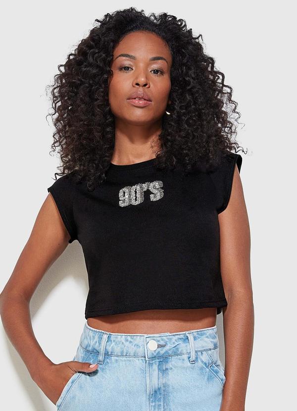 Enfim - Camiseta Baby Look 90'S Preta