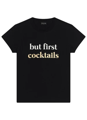 Enfim - Camiseta Baby Look Cocktails Preto - ENFIM