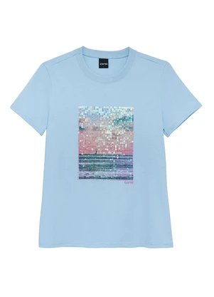 Enfim - Camiseta Barco a Vela em Paetê Azul Pastel - ENFIM