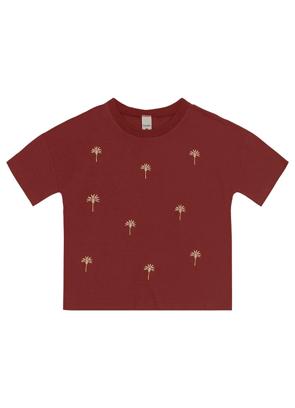 Malwee - Camiseta Bordado Coqueiros Bordô