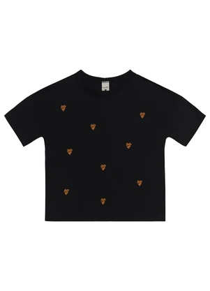 Malwee - Camiseta Bordado Corações Preto - MALWEE