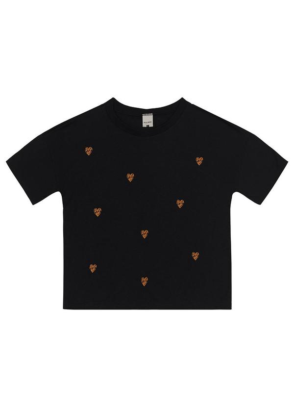 Malwee - Camiseta Bordado Corações Preto