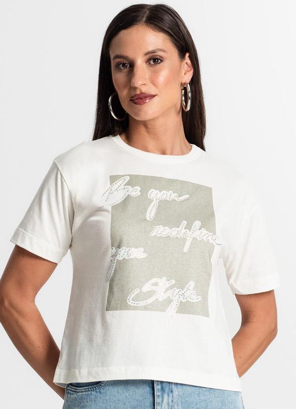 Rovitex - Camiseta com Estampa Metalizada Bege