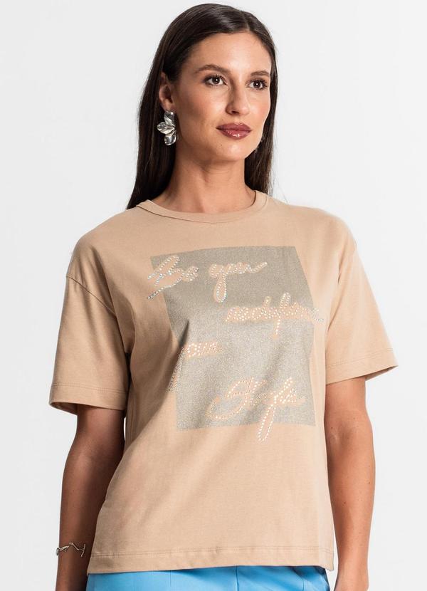 Rovitex - Camiseta com Estampa Metalizada Marrom