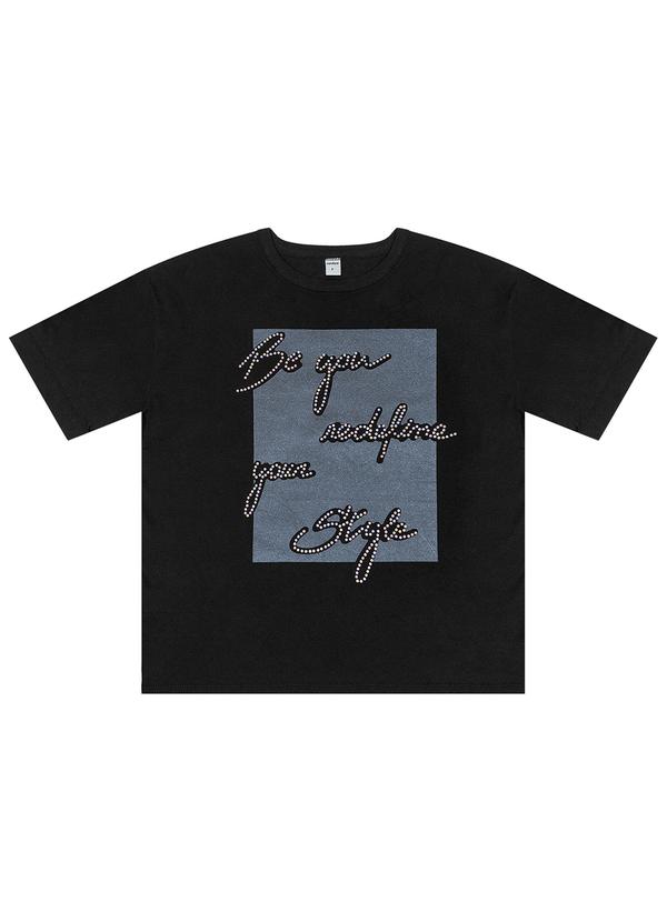 Rovitex - Camiseta com Estampa Metalizada Preto