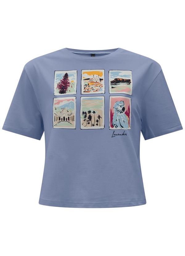 Lunender - Camiseta Cropped com Estampa Azul 1