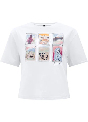 Lunender - Camiseta Cropped com Estampa Branco - LUNENDER