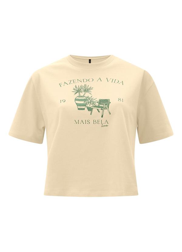 Lunender - Camiseta Cropped D em Meia Malha Penteada Bege