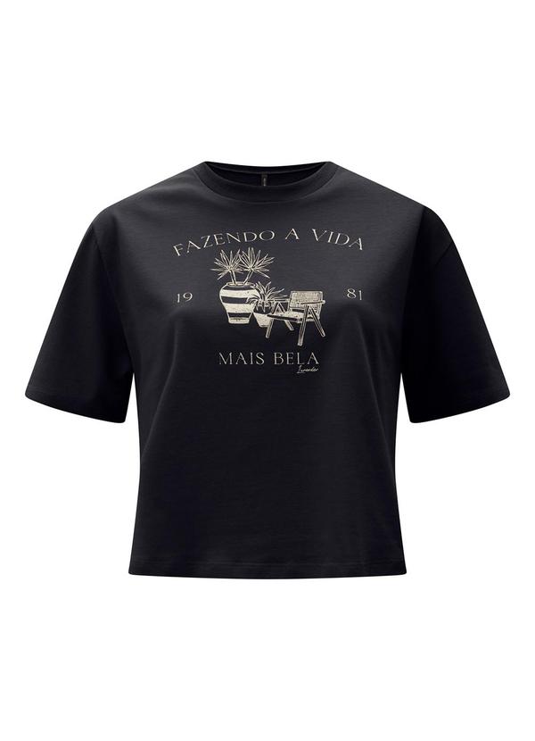 Lunender - Camiseta Cropped D em Meia Malha Penteada Preto