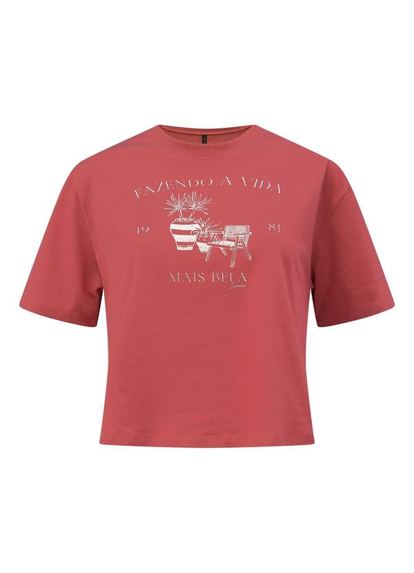 Lunender - Camiseta Cropped D em Meia Malha Penteada Rosa