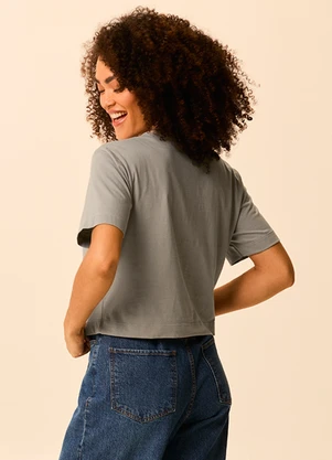 Malwee - Camiseta Curta Boxy Bordado de Abelhas Taupe - MALWEE