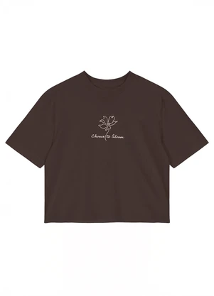 Malwee - Camiseta Curta Boxy Choose To Bloom Café - MALWEE