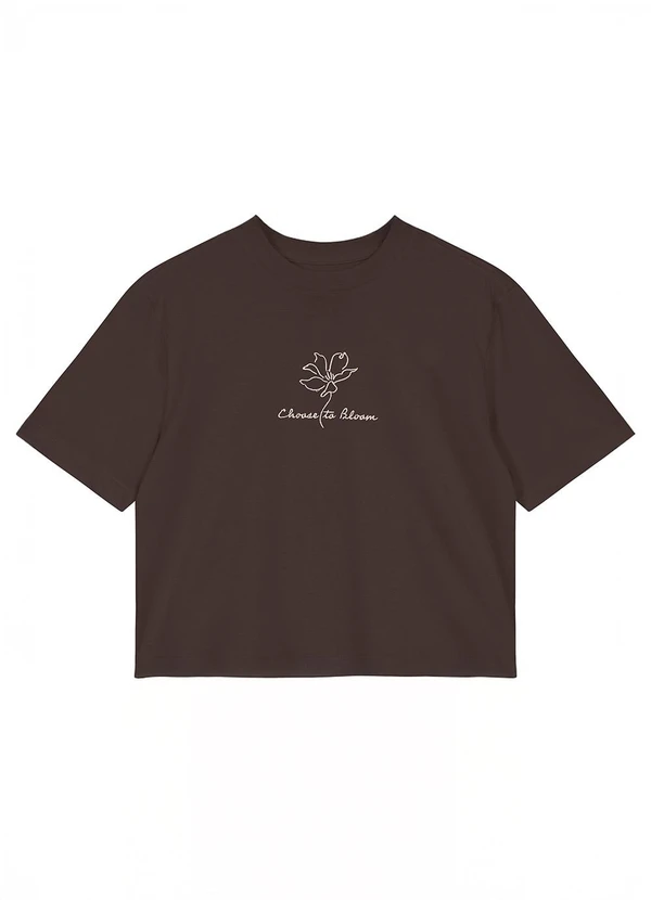 Malwee - Camiseta Curta Boxy Choose To Bloom Café
