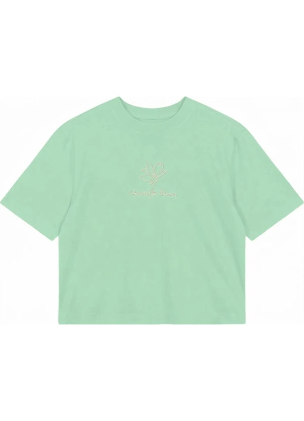 Malwee - Camiseta Curta Boxy Choose To Bloom Verde Menta