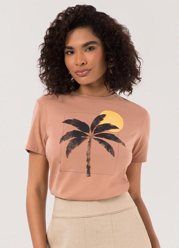 Lunender - Camiseta D Slim com Estampa Localizada Bege
