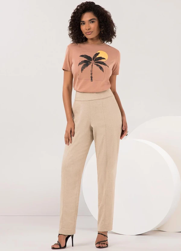 Lunender - Camiseta D Slim com Estampa Localizada Bege 3