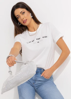 Colcci - Camiseta Estampada com Aplicação Off White - COLCCI