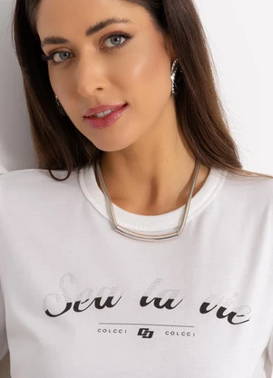 Colcci - Camiseta Estampada com Aplicação Off White - COLCCI