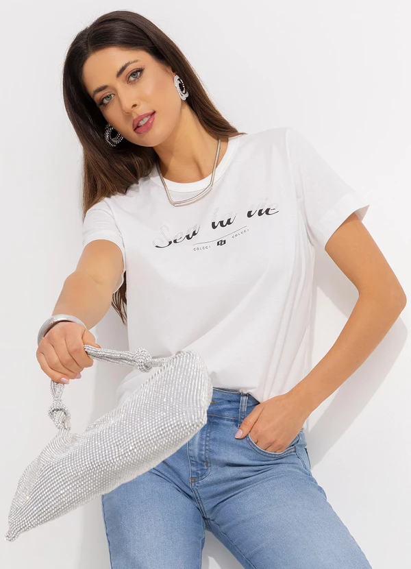 Colcci - Camiseta Estampada com Aplicação Off White