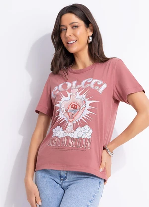 Colcci - Camiseta Estampada Rosa - COLCCI