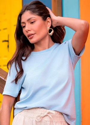 Hiatto Confecção - Camiseta Fem Estonada Basic Azul - HIATTO CONFECÇÃO