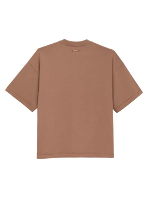 Enfim - Camiseta Feminina Ampla com Pedraria Marrom - ENFIM