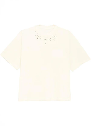 Enfim - Camiseta Feminina Ampla com Pedraria Off White - ENFIM