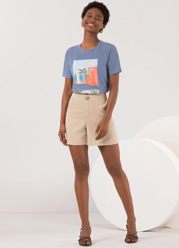 Lunender - Camiseta Feminina D em Meia Malha Penteada Azul 3