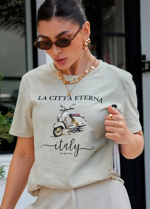 Hiatto Confecção - Camiseta Feminina Estonada Italy Bege - HIATTO CONFECÇÃO
