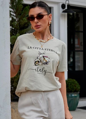 Hiatto Confecção - Camiseta Feminina Estonada Italy Bege - HIATTO CONFECÇÃO
