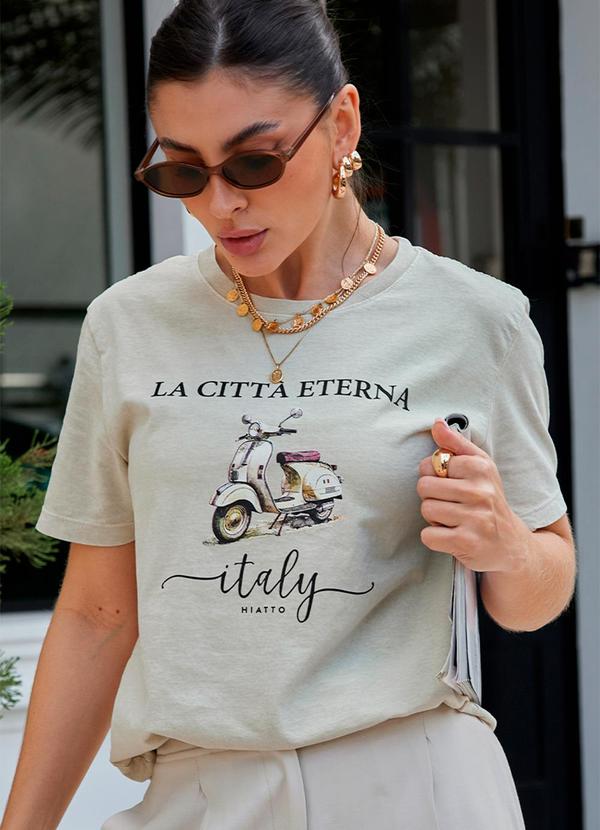 Hiatto Confecção - Camiseta Feminina Estonada Italy Bege