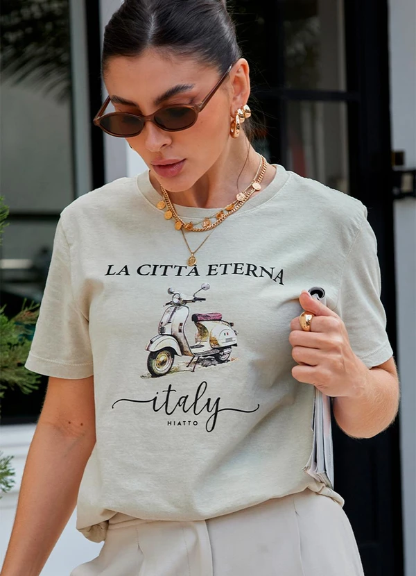 Hiatto Confecção - Camiseta Feminina Estonada Italy Bege 1