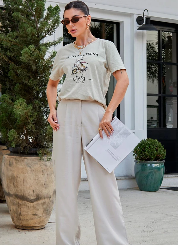 Hiatto Confecção - Camiseta Feminina Estonada Italy Bege 3