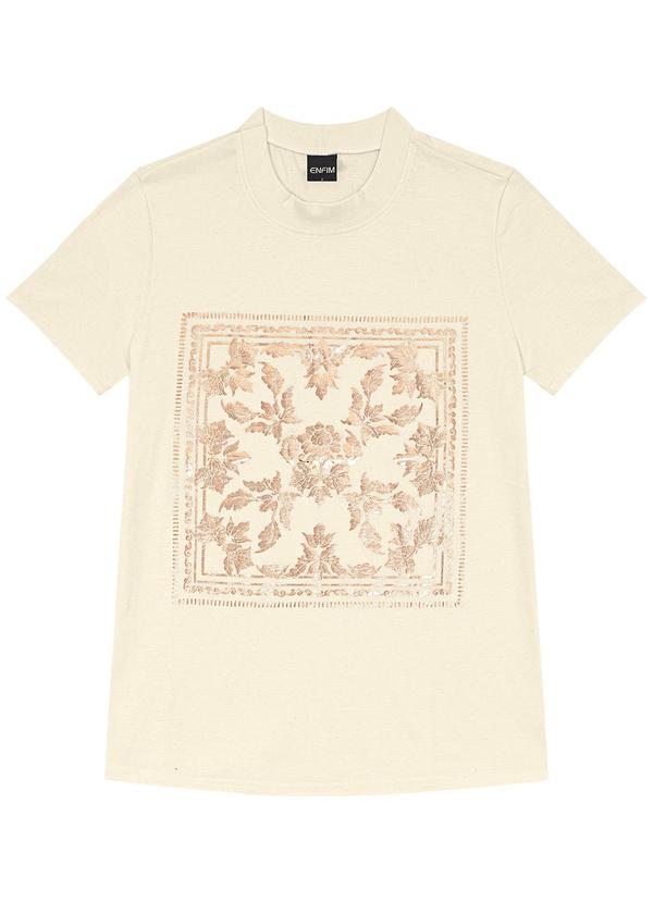 Enfim - Camiseta Feminina Floral Foil Bege