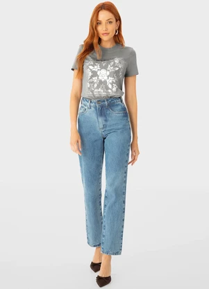 Enfim - Camiseta Feminina Floral Foil Cinza - ENFIM