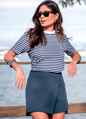 Hiatto Confecção - Camiseta Feminina Listrada Marinho - HIATTO CONFECÇÃO