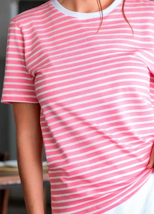 Hiatto Confecção - Camiseta Feminina Listrada Rosa - HIATTO CONFECÇÃO