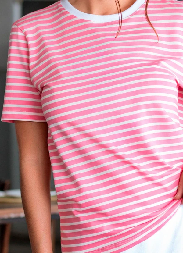 Hiatto Confecção - Camiseta Feminina Listrada Rosa 2