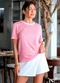 Hiatto Confecção - Camiseta Feminina Listrada Marinho - variação: Rosa
